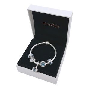 Pandora Silver Bracelet with Blue and Clear Charms